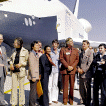 TOS cast with Enterprise shuttle